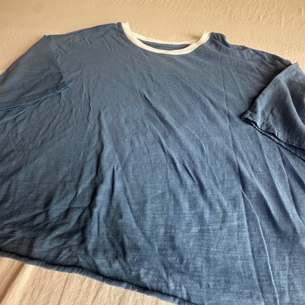 Fabletics Blue Cropped Ringer T-Shirt Raw Hem Cotton‎ 2X SS2458568-11123-17080